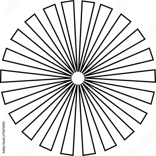 Sunburst element radial stripes or sunburst backgrounds icons of rays design. Retro stars black line vector isolated on transparent. Editable stock geometric sunburst symbol.