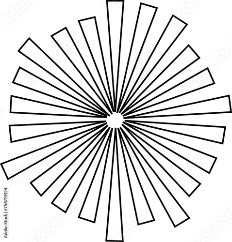 Sunburst element radial stripes or sunburst backgrounds icons of rays design. Retro stars black line vector isolated on transparent. Editable stock geometric sunburst symbol.