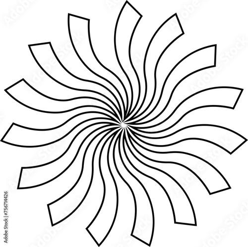 Sunburst element radial stripes or sunburst backgrounds icons of rays design. Retro stars black line vector isolated on transparent. Editable stock geometric sunburst symbol.