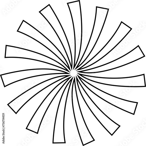 Sunburst element radial stripes or sunburst backgrounds icons of rays design. Retro stars black line vector isolated on transparent. Editable stock geometric sunburst symbol.