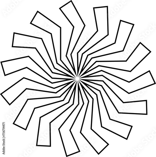 Sunburst element radial stripes or sunburst backgrounds icons of rays design. Retro stars black line vector isolated on transparent. Editable stock geometric sunburst symbol.