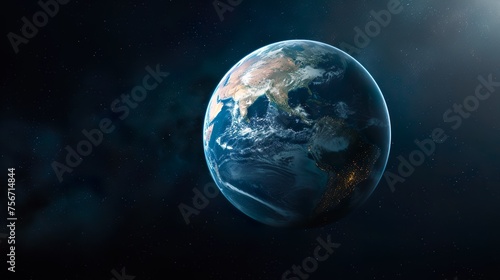 Earth globe in space with parcial night lights latin america usa starfield background illustration large 3d
