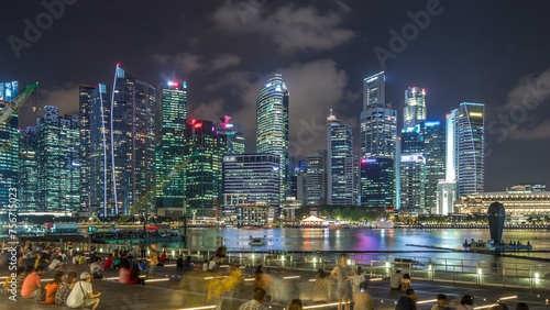Photography Light and Water Show along promenade in front of Marina Bay Sands timelapse hyperlapse
