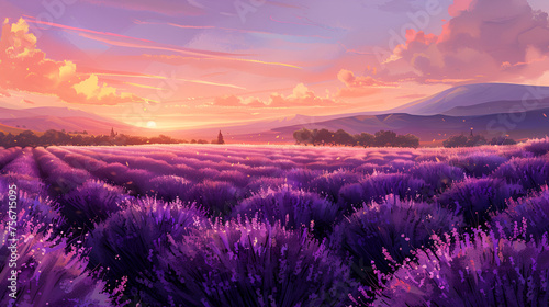 lavender field at sunset, Generative AI