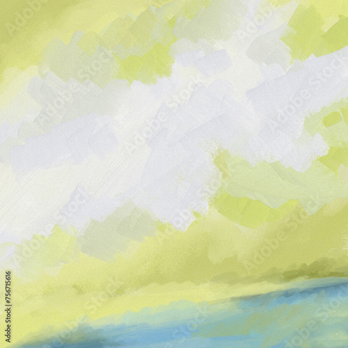 Impressionistic Golden Cloudscape Landscape Digital Art or Painting, Design, Art, Artwork, Illustration with Canvas Texture