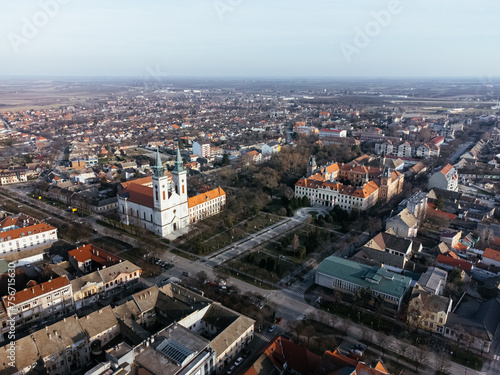 Drone view of Sombor town  square and architecture  Vojvodina region of Serbia  Europe.