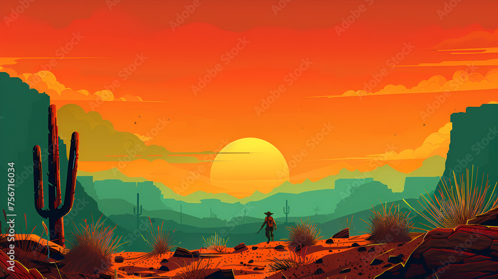 Desert sunset with mountain near Phoenix, Arizona Desert Ladscape, desert, Generative AI - obrazy, fototapety, plakaty 
