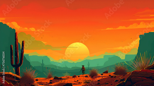 Desert sunset with mountain near Phoenix, Arizona Desert Ladscape, desert, Generative AI
