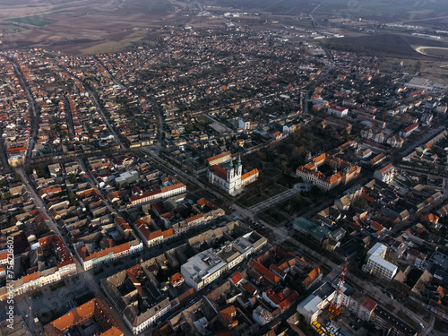 Drone view of Sombor town, square and architecture, Vojvodina region of Serbia, Europe. photo