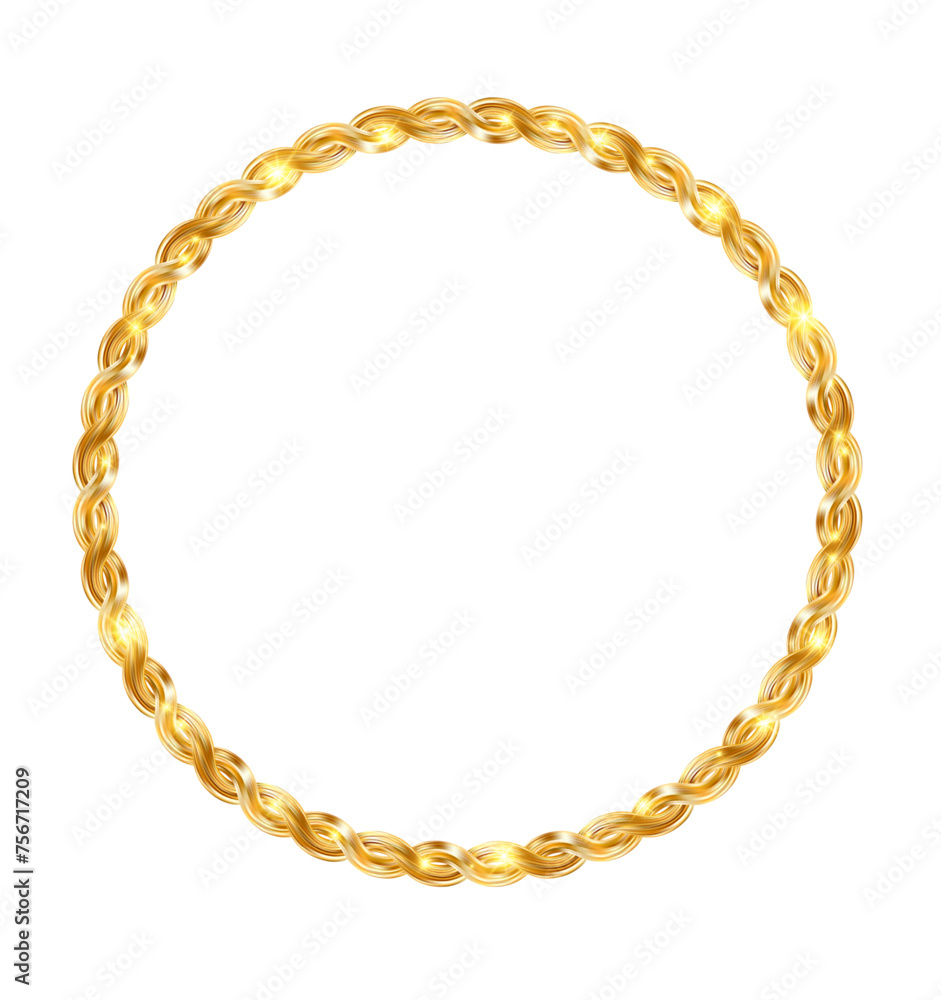 Gold twisted braided chain frame. Elegant thin round border. Gold twisted braided chain frame. Elegant thin round border.