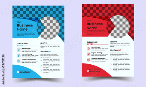 Flyer Layout with Geometric Accen. Brochure template layout design. Corporate business  flyer mockup. Creative modern bright flyer  concept photo