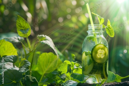 Organic cucumber and mint infused water, symbolizing Earth Day's focus on natural purity and sustainability. photo