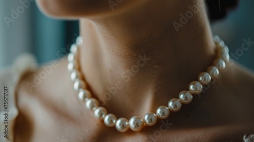 pearl beads on the neck.