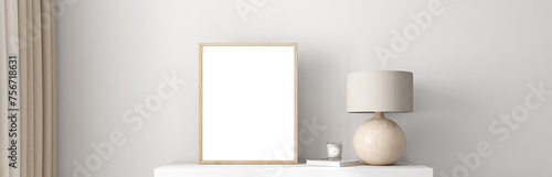 Living room frame mockup in boho style, 3d render