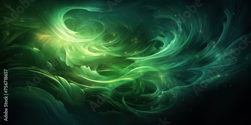 Green Swirl on Black Background Generative AI