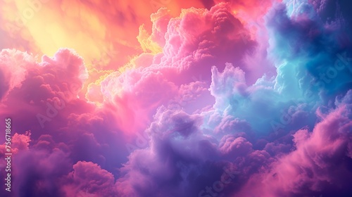 3d render Colorful blue and pink smoke clouds in muted tones flowing in water on grey background
