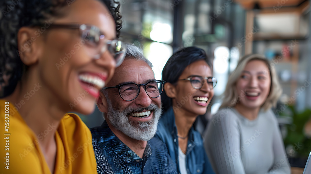 create a photographic image that conveys a happy, smiling, multigenerational workforce , create a photographic image that conveys a happy, smiling, multigenerational workforce ,