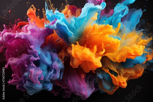 Multicolored Inks Floating in the Air Generative AI photo