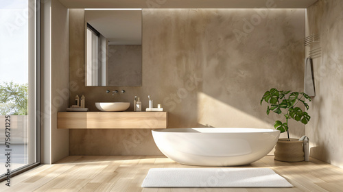 Sleek Simplicity: Minimalistic Modern Bathroom in Warm and Neutral Tones