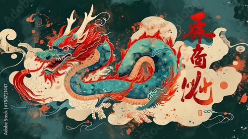 Chinese traditional dragon painting zodiac celebration background