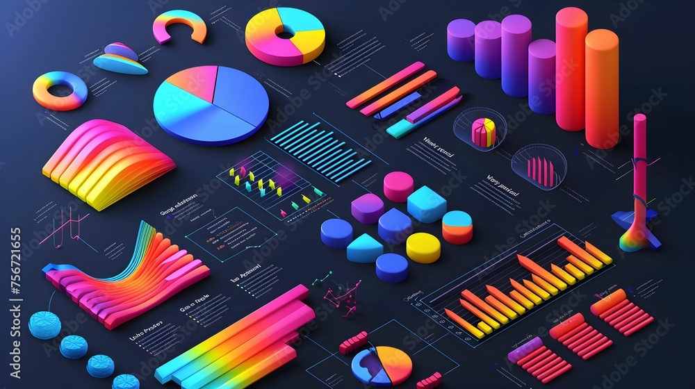 Digital multicolored histogram with a growing business concept. Technological diagram, statistics . Camera movement. 3d - obrazy, fototapety, plakaty 