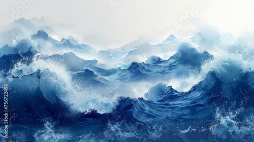 Modern abstract art landscape banner design with watercolor texture. Marine concept with blue brush strokes.