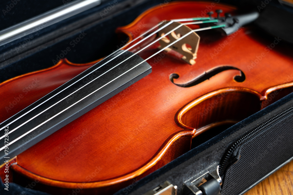 Violin music instrument of orchestra closeup Violin music instrument of orchestra closeup