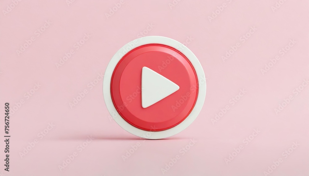 A bold red play button icon centered on a circular white base, presented against a soft pink background. A bold red play button icon centered on a circular white base, presented against a soft pink background.