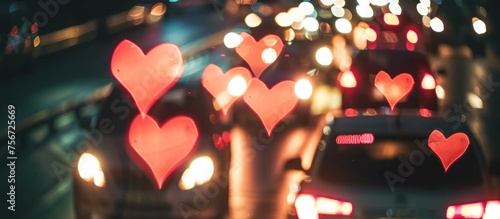 love shape bokeh from car light at night