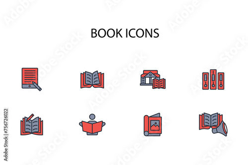 Book icon set.vector.Editable stroke.linear style sign for use web design,logo.Symbol illustration.