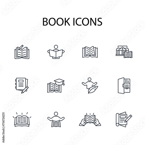 Book icon set.vector.Editable stroke.linear style sign for use web design,logo.Symbol illustration.
