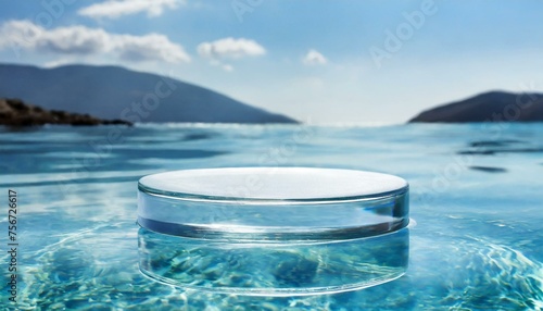 Abstract transparent round platform podium for cosmetic products