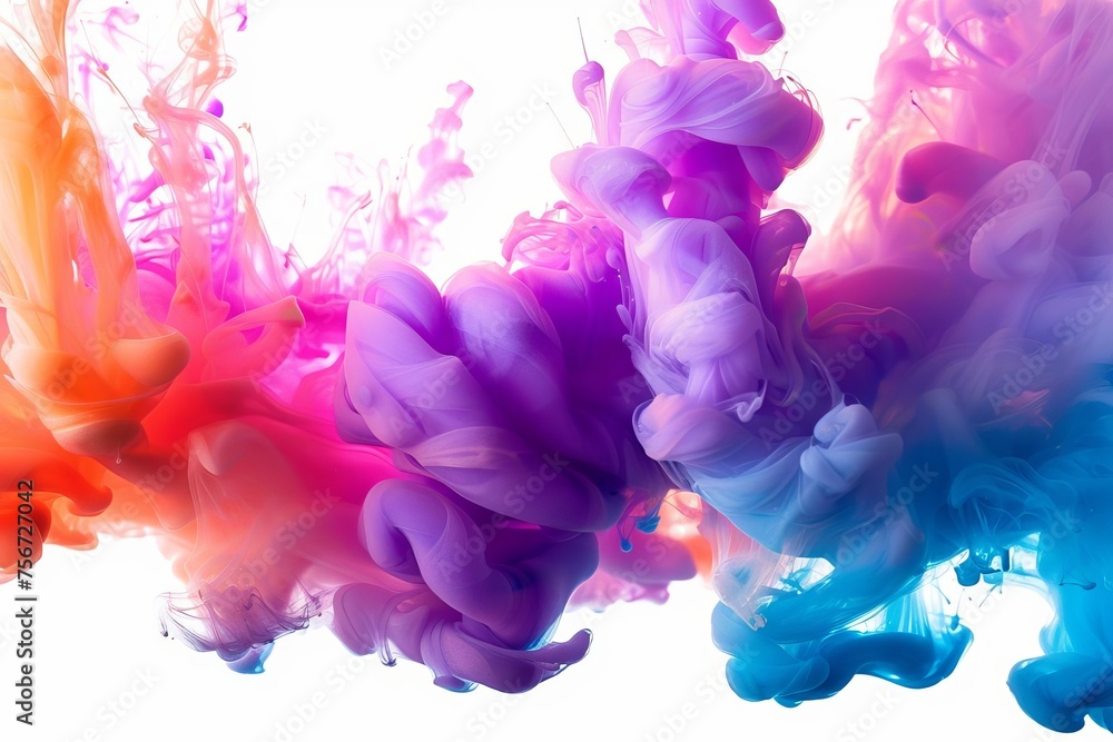 Colorful ink in water Artistic and dynamic motion on a white background Colorful ink in water Artistic and dynamic motion on a white background