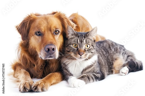 Dog and cat together Showcasing harmony and friendship Isolated on a white background