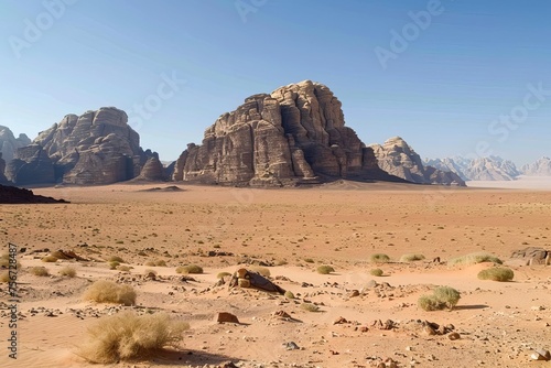 Imposing desert rock formations under a clear sky