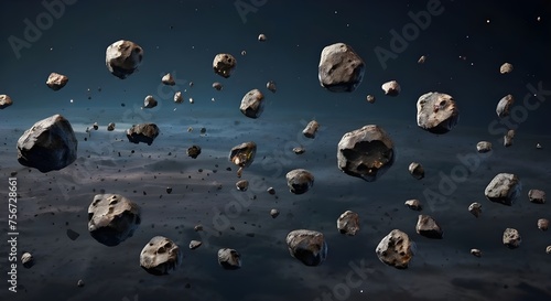 Swarm of asteroids. Many meteorites are flying in space