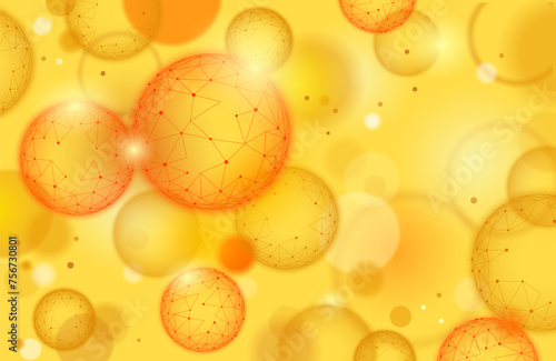  Vitamin C low poly sphere bright orange color. Health supplement skin care anti-aging cosmetics ad complex flu treatment. Medicine science banner template vector illustration