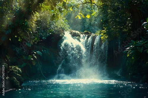 hidden allure of a cascading waterfall tucked away in a remote jungle  its crystalline waters shimmering under the dappled sunlight in mesmerizing 4K resolution.