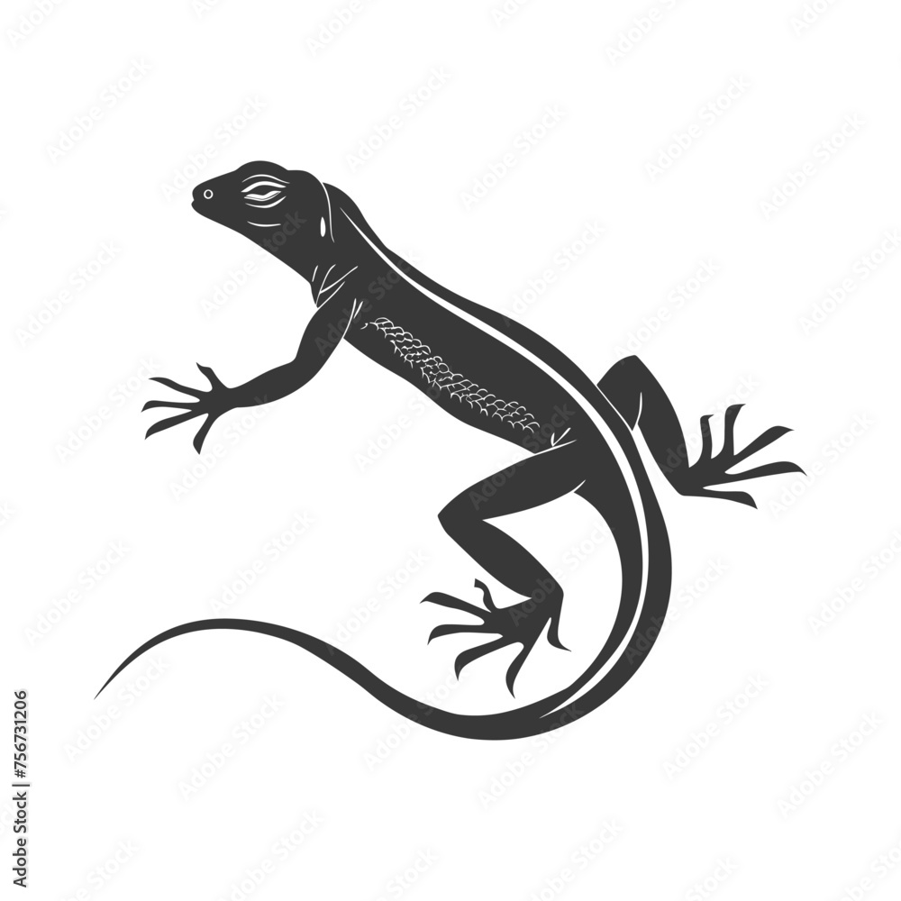 Silhouette lizard animal black color only full body