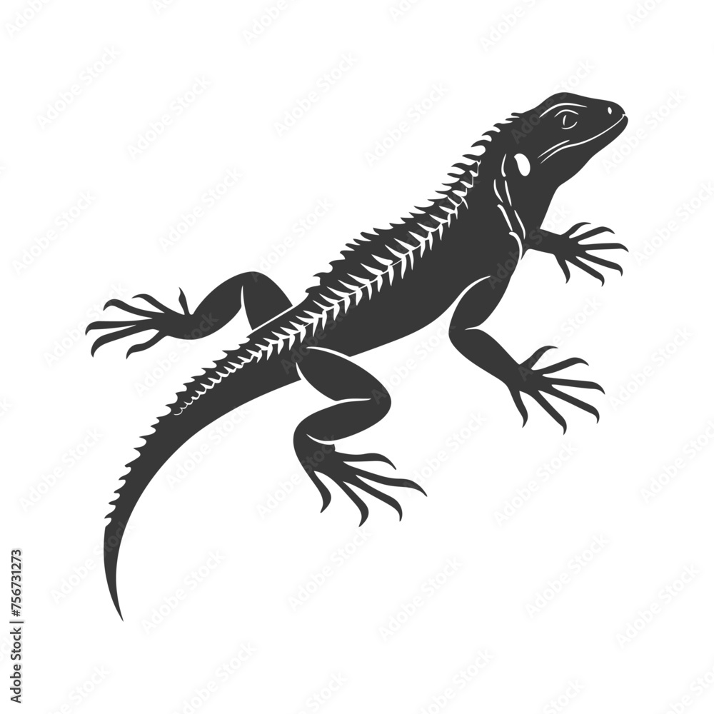 Fototapeta premium Silhouette lizard animal black color only full body