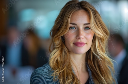 Free Download Blond woman with long layered hair smiling at the camera - GFXLoad