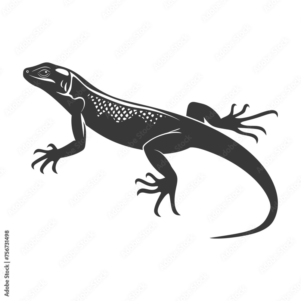 Silhouette lizard animal black color only full body