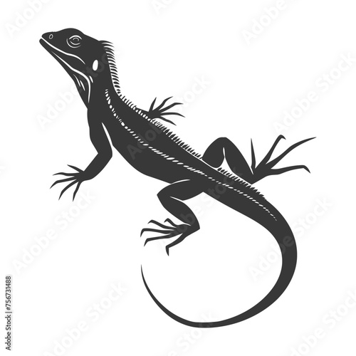 Silhouette lizard animal black color only full body