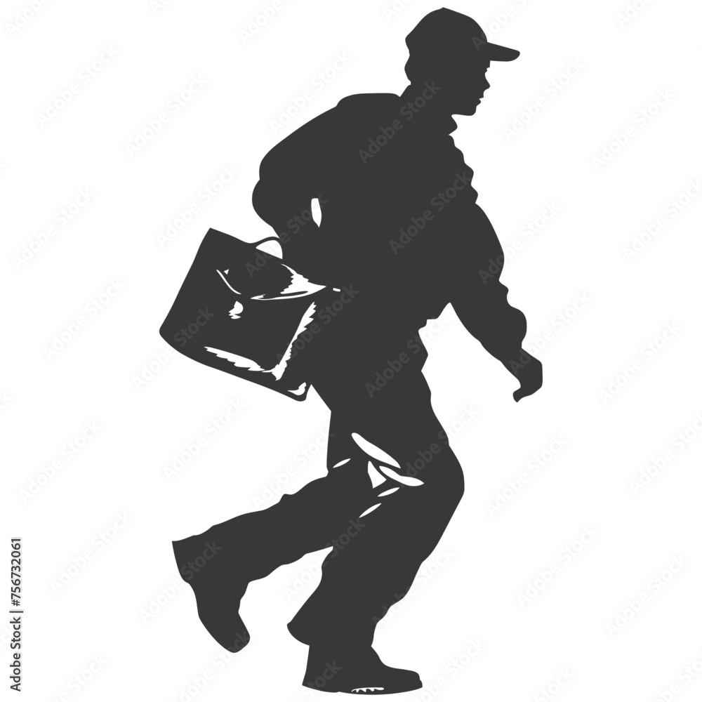 Silhouette mailman in action black color only full body Silhouette mailman in action black color only full body