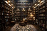 home library with floor-to-ceiling bookshelves, a comfortable reading chair, and soft lighting that accentuates the beauty of literature in 16k cinematic perfection.