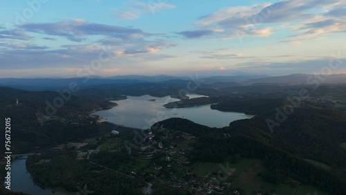 Beautiful Landscape Dam Lake Solina Mountains Bieszczady Aerial View Poland photo