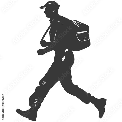 Silhouette mailman in action black color only full body