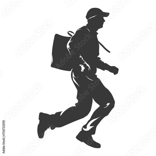 Silhouette mailman in action black color only full body