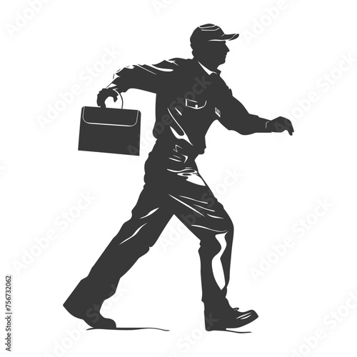 Silhouette mailman in action black color only full body