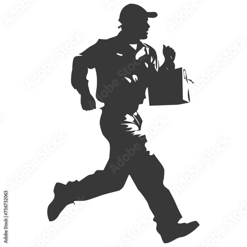 Silhouette mailman in action black color only full body